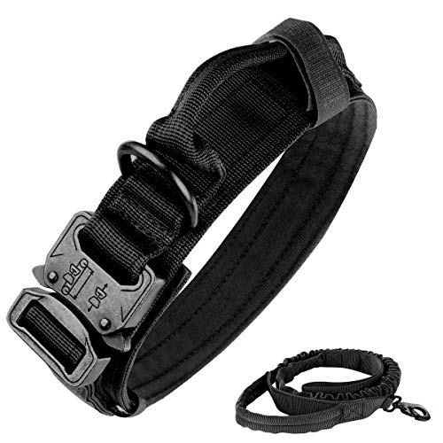 Bociks Collar Táctico de Nailon Ajustable K9 para Perro,Hebilla de Metal Resistente con Mango, Correa Táctica para Perro, Correa de Nailon Militar para Perro, Correa para Perro y Colla,Negro-L