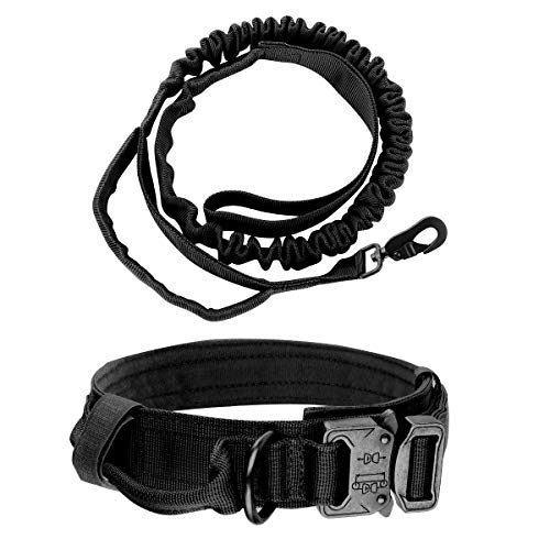 Bociks Collar Táctico de Nailon Ajustable K9 para Perro,Hebilla de Metal Resistente con Mango, Correa Táctica para Perro, Correa de Nailon Militar para Perro, Correa para Perro y Colla,Negro-L