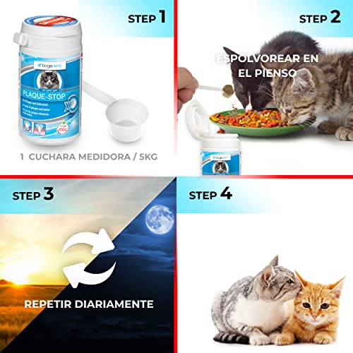 Bogadent Plaque-Stop - Polvo para Cuidado Dental Gatos, para Eliminación de Sarro & contra Mal Aliento, Limpia e Cuida Dientes, Higiene Bucal Gato, Limpieza Dental Gato, 70g