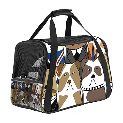 Bolsa portadora de viaje para gato, Bulldog Inglés portátil para mascotas, perro, gato, cachorro, aerolínea, aprobada, bolsa de transporte de viaje para mascotas con correa para el hombro