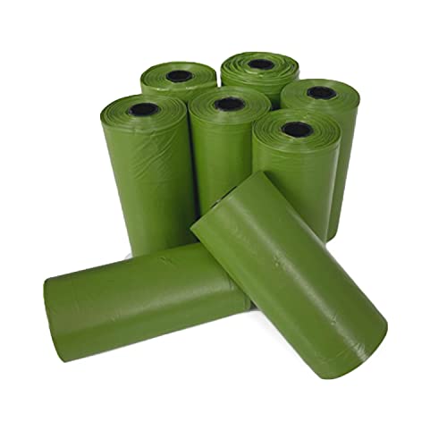 Bolsas excremento caca perro Biodegradables Perfumadas Paquete de 8 rollos de bolsas para excremento para Mascotas Domésticos 100% A prueba de fugas Resistente (120 Bolsas -1 PAQ)