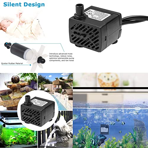 Bomba sumergible,mini bomba de agua,bomba de fuente 180L / H, bomba de acuario de 3W con cable de alimentación de 1.5M 2 boquillas,adecuada para estanques,jardines de rocas,estatuas,fuentes de agua