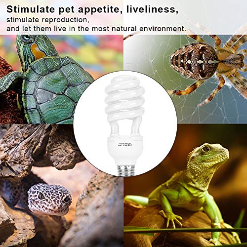 Bombilla UVB Reptil 26W Iluminación espiral compacta de Vivarium Suplemento de calcio Bombilla Lámpara de ahorro de energía para lagarto de tortuga anfibio(10.0-Adecuado para desiertos tipo)