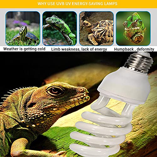 Bombillas UVB para reptiles Tortuga Bombilla para tortugas acuáticas Lámparas de terrario tropical Suplemento calcio que ahorra energía para anfibios selva tropical Lagarto serpiente (UVB5.0 26W)