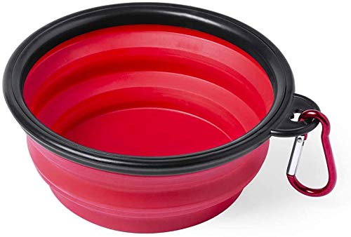 Bowl Plegable para Perros y Gatos - Comedero para Mascotas - Recipiente Portátil para Viajes - Cuenco de Agua Portable con Gancho de Metal Fácil de Llevar - Comedero y Bebedero (Rojo)