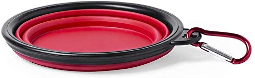 Bowl Plegable para Perros y Gatos - Comedero para Mascotas - Recipiente Portátil para Viajes - Cuenco de Agua Portable con Gancho de Metal Fácil de Llevar - Comedero y Bebedero (Rojo)