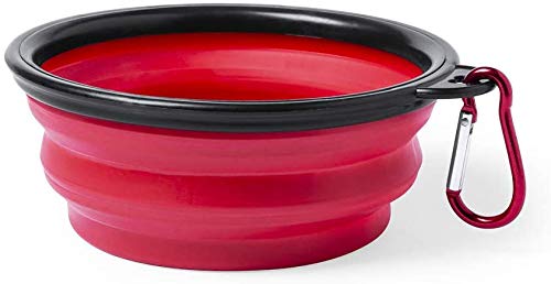 Bowl Plegable para Perros y Gatos - Comedero para Mascotas - Recipiente Portátil para Viajes - Cuenco de Agua Portable con Gancho de Metal Fácil de Llevar - Comedero y Bebedero (Rojo)