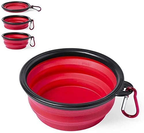 Bowl Plegable para Perros y Gatos - Comedero para Mascotas - Recipiente Portátil para Viajes - Cuenco de Agua Portable con Gancho de Metal Fácil de Llevar - Comedero y Bebedero (Rojo)