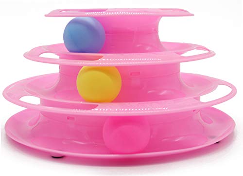 BPS Juguete Mascotas para Gatos Juguetes Interactivo Juguete de Atracciones Plate Trilaminar Bola Torre de Pistas 24.5x12.5 cm BPS-7039 (Rosa) BPS-7039RS