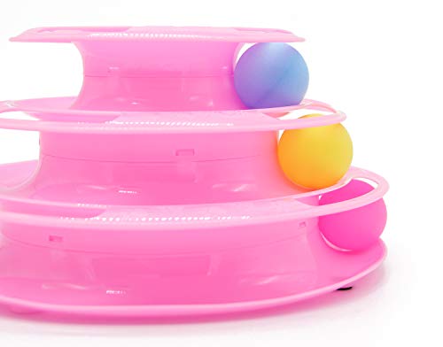 BPS Juguete Mascotas para Gatos Juguetes Interactivo Juguete de Atracciones Plate Trilaminar Bola Torre de Pistas 24.5x12.5 cm BPS-7039 (Rosa) BPS-7039RS