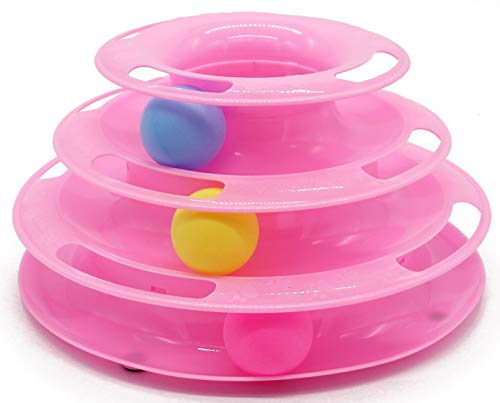 BPS Juguete Mascotas para Gatos Juguetes Interactivo Juguete de Atracciones Plate Trilaminar Bola Torre de Pistas 24.5x12.5 cm BPS-7039 (Rosa) BPS-7039RS