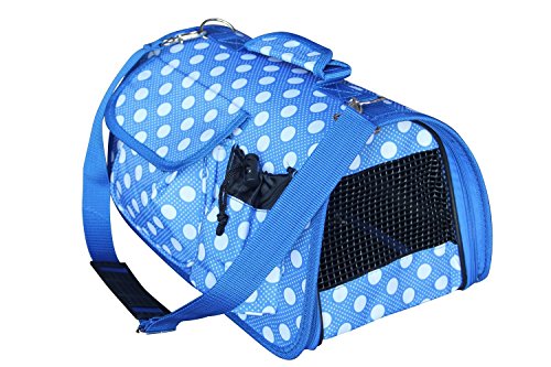 BPS (R) Portador Transportín Bolsa Bolso de Tela (Lunares) para Perro o Gato, Mascotas, Animales, Tamaño: L, 51 x 26 x 29 cm. (Azul Oscuro)