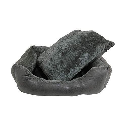 BRAVO. Cama para Perros. Colchón Rectangular Acolchado con Bordes Salientes de Color Gris Oscuro y Pelo Interior Muy Suave para Perros Pequeños, Medianos y Grandes. (Tallas S,M, L). (S-60x45cm)