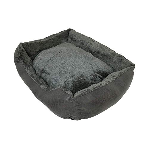 BRAVO. Cama para Perros. Colchón Rectangular Acolchado con Bordes Salientes de Color Gris Oscuro y Pelo Interior Muy Suave para Perros Pequeños, Medianos y Grandes. (Tallas S,M, L). (S-60x45cm)