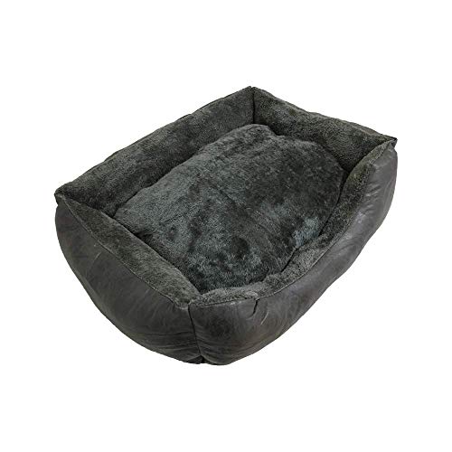 BRAVO. Cama para Perros. Colchón Rectangular Acolchado con Bordes Salientes de Color Gris Oscuro y Pelo Interior Muy Suave para Perros Pequeños, Medianos y Grandes. (Tallas S,M, L). (S-60x45cm)