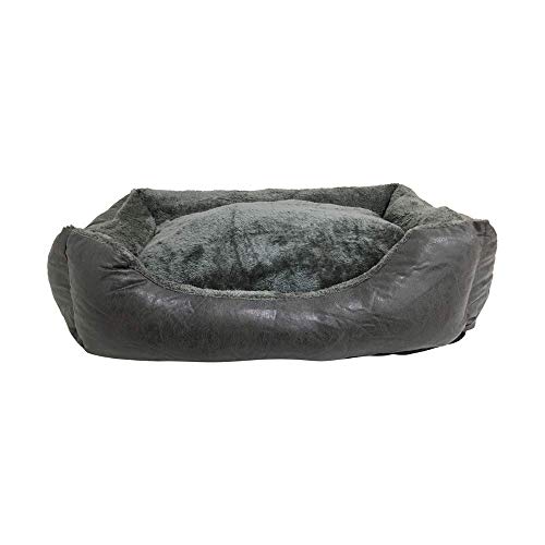 BRAVO. Cama para Perros. Colchón Rectangular Acolchado con Bordes Salientes de Color Gris Oscuro y Pelo Interior Muy Suave para Perros Pequeños, Medianos y Grandes. (Tallas S,M, L). (S-60x45cm)