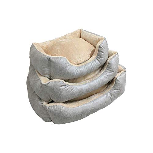 BRAVO. Cama para Perros. Colchón Rectangular Acolchado con Bordes Salientes de Color Gris y Pelo Interior Beige Muy Suave para Perros Pequeños, Medianos y Grandes. (Tallas S,M). (S-60x45cm)