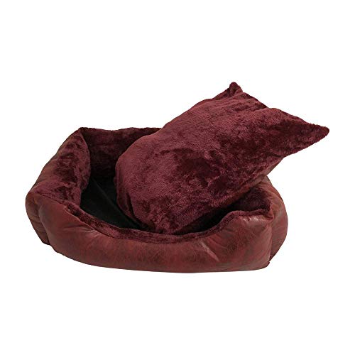 BRAVO. Cama para Perros. Colchón Rectangular Acolchado de Color Granate Bordes Salientes y Pelo Interior Muy Suave para Perros Pequeños, Medianos y Grandes. (Tallas S,M,L). (S-60x45cm)