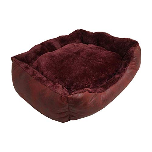 BRAVO. Cama para Perros. Colchón Rectangular Acolchado de Color Granate Bordes Salientes y Pelo Interior Muy Suave para Perros Pequeños, Medianos y Grandes. (Tallas S,M,L). (S-60x45cm)