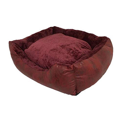 BRAVO. Cama para Perros. Colchón Rectangular Acolchado de Color Granate Bordes Salientes y Pelo Interior Muy Suave para Perros Pequeños, Medianos y Grandes. (Tallas S,M,L). (S-60x45cm)