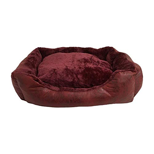 BRAVO. Cama para Perros. Colchón Rectangular Acolchado de Color Granate Bordes Salientes y Pelo Interior Muy Suave para Perros Pequeños, Medianos y Grandes. (Tallas S,M,L). (S-60x45cm)