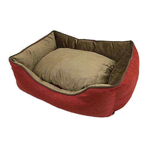 BRAVO. Cama para Perros. Colchón Rectangular con Bordes Laterales de Color Granate con Puntitos Negros e Interior Acolchado para Perros Pequeños, Medianos y Grandes. (Tallas S,M,L). (S-60x45cm)