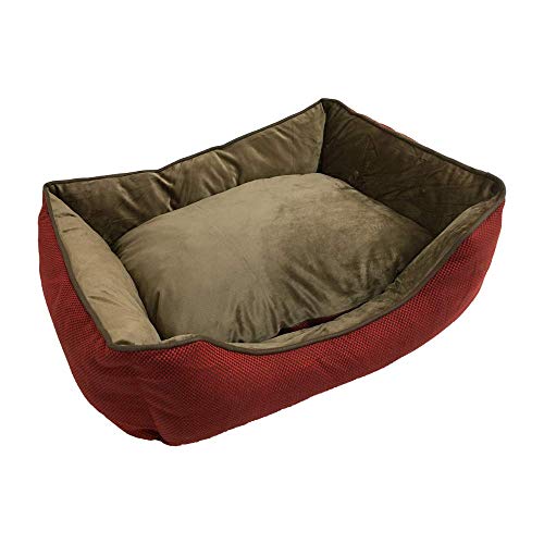 BRAVO. Cama para Perros. Colchón Rectangular con Bordes Laterales de Color Granate con Puntitos Negros e Interior Acolchado para Perros Pequeños, Medianos y Grandes. (Tallas S,M,L). (S-60x45cm)