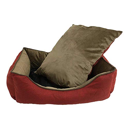 BRAVO. Cama para Perros. Colchón Rectangular con Bordes Laterales de Color Granate con Puntitos Negros e Interior Acolchado para Perros Pequeños, Medianos y Grandes. (Tallas S,M,L). (S-60x45cm)