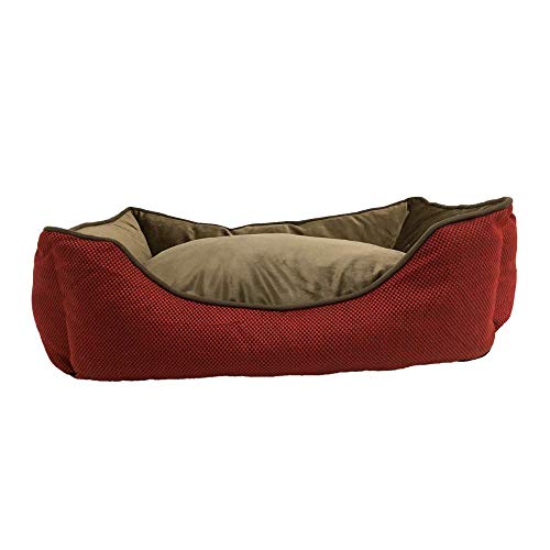 BRAVO. Cama para Perros. Colchón Rectangular con Bordes Laterales de Color Granate con Puntitos Negros e Interior Acolchado para Perros Pequeños, Medianos y Grandes. (Tallas S,M,L). (S-60x45cm)