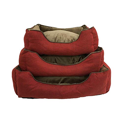 BRAVO. Cama para Perros. Colchón Rectangular con Bordes Laterales de Color Granate con Puntitos Negros e Interior Acolchado para Perros Pequeños, Medianos y Grandes. (Tallas S,M,L). (S-60x45cm)