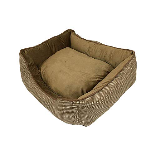 BRAVO. Cama para Perros. Colchón Rectangular con Bordes Laterales de Color Marrón con Puntitos Blancos e Interior Acolchado para Perros Pequeños, Medianos y Grandes. (Tallas S,M,L). (S-60x45cm)