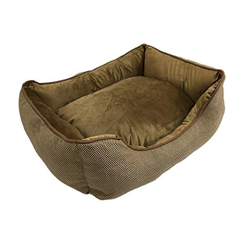 BRAVO. Cama para Perros. Colchón Rectangular con Bordes Laterales de Color Marrón con Puntitos Blancos e Interior Acolchado para Perros Pequeños, Medianos y Grandes. (Tallas S,M,L). (S-60x45cm)