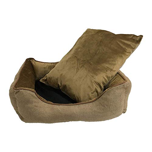 BRAVO. Cama para Perros. Colchón Rectangular con Bordes Laterales de Color Marrón con Puntitos Blancos e Interior Acolchado para Perros Pequeños, Medianos y Grandes. (Tallas S,M,L). (S-60x45cm)