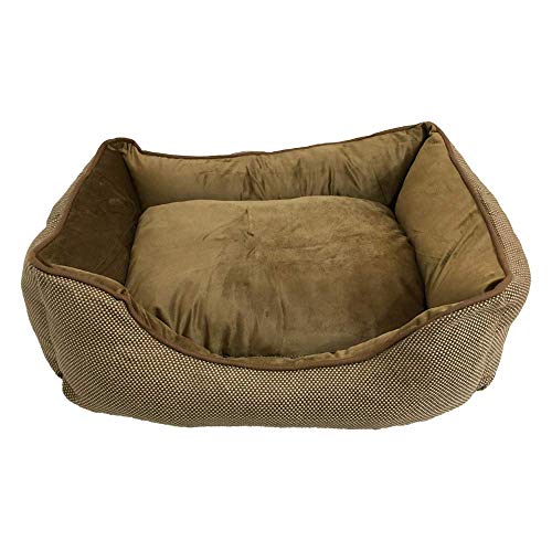 BRAVO. Cama para Perros. Colchón Rectangular con Bordes Laterales de Color Marrón con Puntitos Blancos e Interior Acolchado para Perros Pequeños, Medianos y Grandes. (Tallas S,M,L). (S-60x45cm)