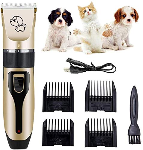 Broche del pelo Clippers perro, de bajo ruido Peluquería Canina Clippers inalámbrico Pet Hair Trimmer, Herramienta de preparación del animal doméstico recargable, kit de aseo Profesional perro, el mej