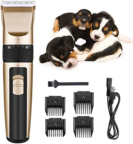 Broche del pelo Clippers perro, Peluquería Canina Clippers con 4 peine, de bajo ruido for mascotas pelo Trimmer recargable, con unas tijeras peine mejor cortadora de cabello for mascotas Perros Gatos