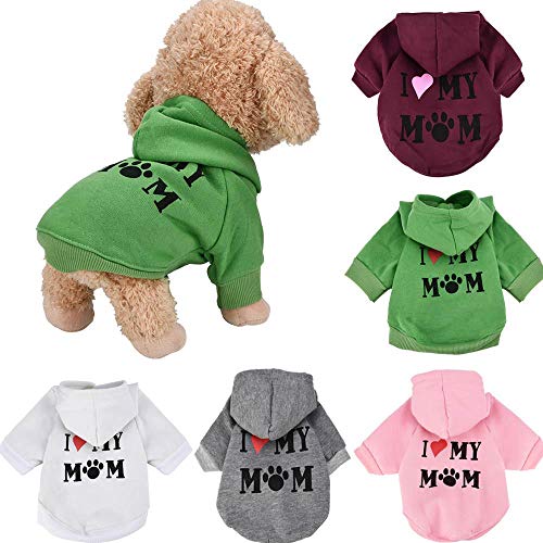 BTKNOO Mascota Ropa para Perros Amo a mi mamá Abrigo con Capucha para Perros Perros pequeños Mascotas Cachorros Deportes de Ocio Ropa de Mezcla de algodón Traje # T1P