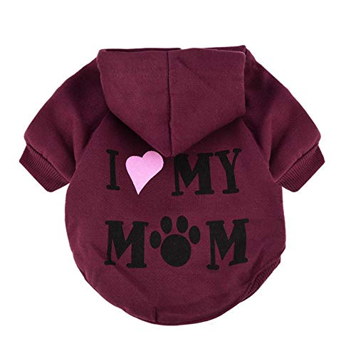 BTKNOO Mascota Ropa para Perros Amo a mi mamá Abrigo con Capucha para Perros Perros pequeños Mascotas Cachorros Deportes de Ocio Ropa de Mezcla de algodón Traje # T1P