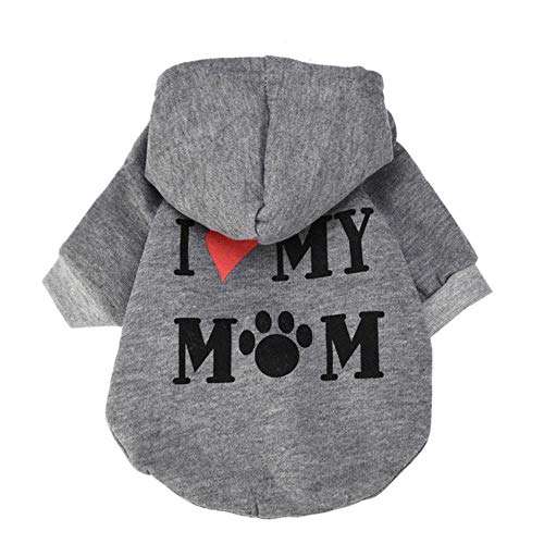 BTKNOO Mascota Ropa para Perros Amo a mi mamá Abrigo con Capucha para Perros Perros pequeños Mascotas Cachorros Deportes de Ocio Ropa de Mezcla de algodón Traje # T1P