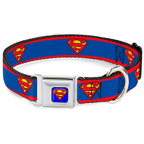 Buckle Down 9 – 15 "Superman Shield/Rayas Rojo/Azul Collar de Perro