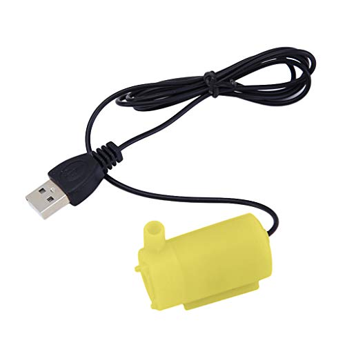 BUIDI Micro Mini Bomba de Agua Sumergible para Acuario Tanque de Peces Control USB DC 5V 2-3L / min Micropump Amarillo