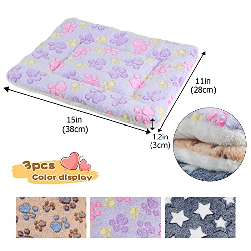 BundleMall 3 piezas de cama de felpa de animales pequeños, cálida manta mullida para cachorros, almohadilla de dormir de forro polar para conejos, conejos, chinchilla (pequeño: 15 x 11 pulgadas, I)