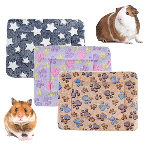 BundleMall 3 piezas de cama de felpa de animales pequeños, cálida manta mullida para cachorros, almohadilla de dormir de forro polar para conejos, conejos, chinchilla (pequeño: 15 x 11 pulgadas, I)