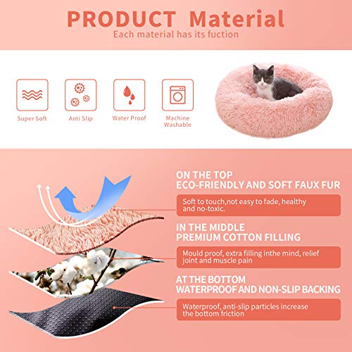 BVAGSS Cama de Felpa Deluxe Plush Redonda de Pelo Nido de Donut para Mascotas Deluxe para Gatos y Perros XH034 (Diameter:80cm, Bean Paste)