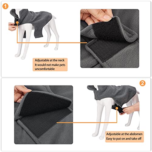 Bwiv Abrigo para Perros Chaqueta abrigadora de Invierno Ropa para Perros de Lana con Orificio para Cuerda de tracción Chaleco para Perros cálido con Tiras Reflectantes Gris 2XL