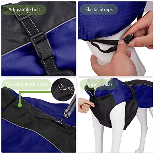 Bwiv Perro Chaqueta Abrigos Mascota Ropa Impermeable Vientre Protector Reflexivo Tira Cremallera con Agujero de Correa Azul 3XL