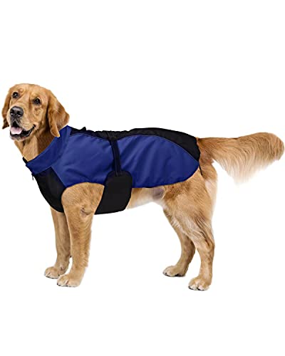 Bwiv Perro Chaqueta Abrigos Mascota Ropa Impermeable Vientre Protector Reflexivo Tira Cremallera con Agujero de Correa Azul 3XL