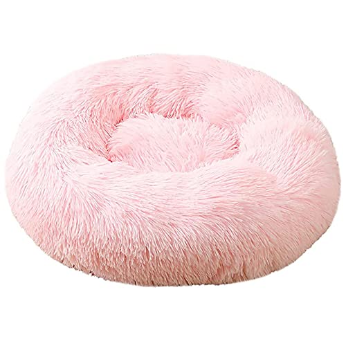 Cálido Felpa Cama Interior Invierno, Perro Nido cárter Nido Peluche Circular Mascota jerarquía de Perro Cama de Perro Invierno tapete Caliente Alfombra Mascota Suministros-Rosa 1_20 Inch