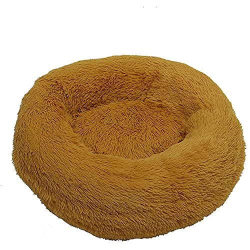 Cama Antiestres Gato Grande, Perro Nido cárter Nido Peluche Circular Mascota jerarquía de Perro Cama de Perro Invierno tapete Caliente Alfombra Mascota Suministros-Amarillo_16 Inch