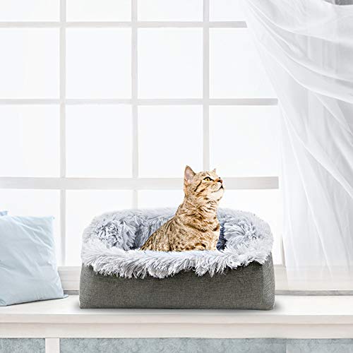 Cama de felpa para la mayoría gatos y perros pequeños, 63,5 x 58,2 cm, suave y cálida, para invierno, con forro suave a juego, resistente a la suciedad